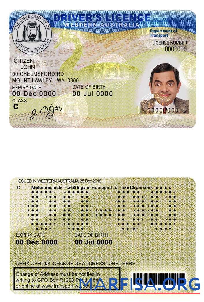 Downloadable Western Australia driver license template